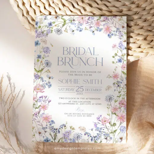 Bright Wildflower Bridal Brunch Invitation, Pastel Floral Bridal Shower Editable Template