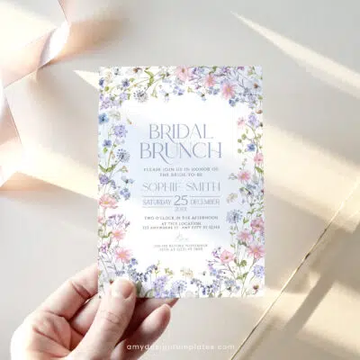 Bright Wildflower Bridal Brunch Invitation, Pastel Floral Bridal Shower Editable Template