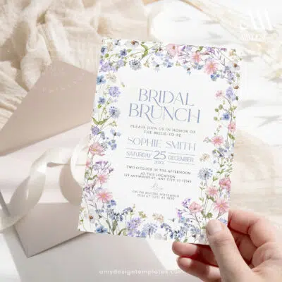 Bright Wildflower Bridal Brunch Invitation, Pastel Floral Bridal Shower Editable Template