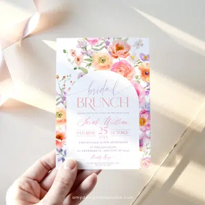 Bright Floral Bridal Brunch Invitation, Vivid Flower Bridal Shower Editable Template