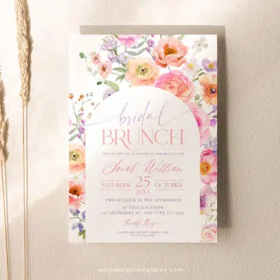 Bright Floral Bridal Brunch Invitation, Vivid Flower Bridal Shower Editable Template