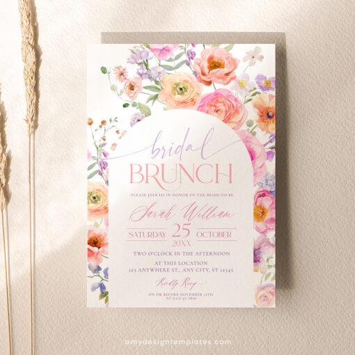 Bright Floral Bridal Brunch Invitation, Vivid Flower Bridal Shower Editable Template