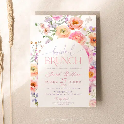 Bright Floral Bridal Brunch Invitation, Vivid Flower Bridal Shower Editable Template