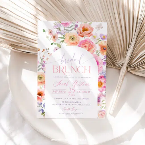 Bright Floral Bridal Brunch Invitation, Vivid Flower Bridal Shower Editable Template