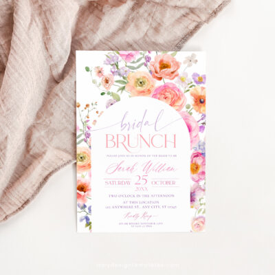 Bright Floral Bridal Brunch Invitation, Vivid Flower Bridal Shower Editable Template Bright Floral Bridal Brunch Invitation, Vivid Flower Bridal Shower Editable Template