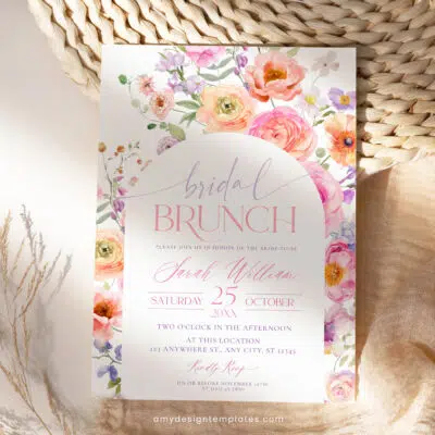 Bright Floral Bridal Brunch Invitation, Vivid Flower Bridal Shower Editable Template