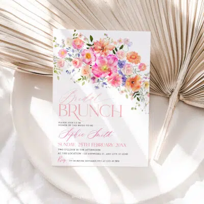 Bright Floral Bridal Brunch Invitation, Colorful Bridal Shower & Birthday Brunch Editable Template