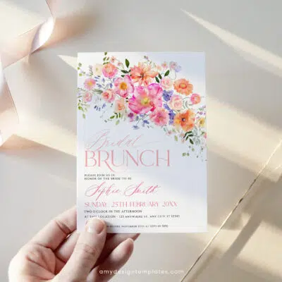 Bright Floral Bridal Brunch Invitation, Colorful Bridal Shower & Birthday Brunch Editable Template