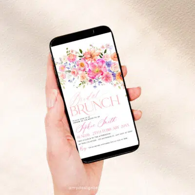 Bright Floral Bridal Brunch Invitation, Colorful Bridal Shower & Birthday Brunch Editable Template