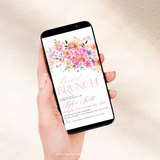 Bright Floral Bridal Brunch Invitation, Colorful Bridal Shower & Birthday Brunch Editable Template