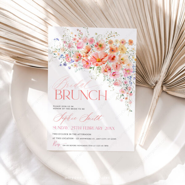 Floral Bridal Brunch Invitation Template | Bright Spring Shower