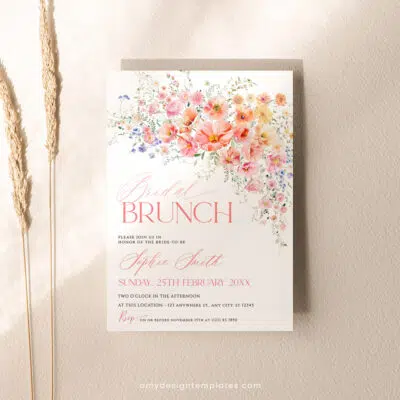 Floral Bridal Brunch Invitation Editable template, Bright Colorful bridal brunch invite, Wildflower Bridal shower brunch A054