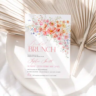 Floral Bridal Brunch Invitation Editable template, Bright Colorful bridal brunch invite, Wildflower Bridal shower brunch A054