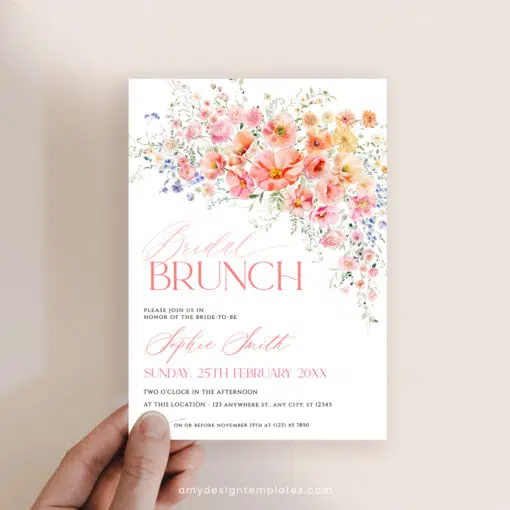 Floral Bridal Brunch Invitation Editable template, Bright Colorful bridal brunch invite, Wildflower Bridal shower brunch A054