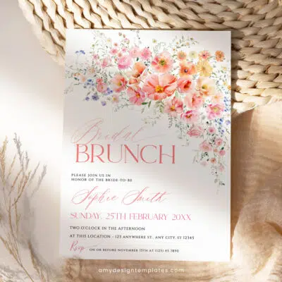 Floral Bridal Brunch Invitation Editable template, Bright Colorful bridal brunch invite, Wildflower Bridal shower brunch A054