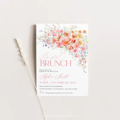 Floral Bridal Brunch Invitation Editable template, Bright Colorful bridal brunch invite, Wildflower Bridal shower brunch A054