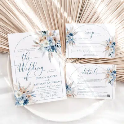 Blue Boho Wedding Invitation Suite Template