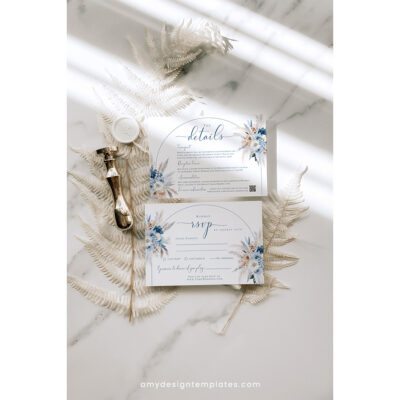 Blue Boho Wedding Invitation Suite Template - Dusty Blue Wedding Set Blue Boho Wedding Invitation Suite Template