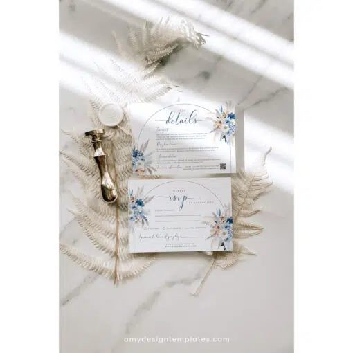 Blue Boho Wedding Invitation Suite Template