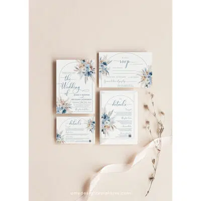 Blue Boho Wedding Invitation Suite Template