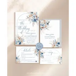 Blue Boho Wedding Invitation Suite Template