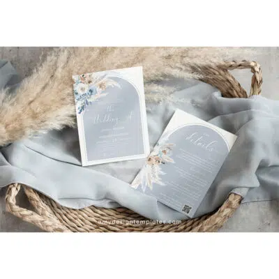 Dusty Blue Boho Wedding Invitation Suite | Editable Blue Wedding Template with QR Code