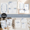 Blue French Toile Wedding Invitation Bundle Canva Template | Elegant Minimalist Wedding 50+ Templates Editable monogram wedding invitation bundle Canva template