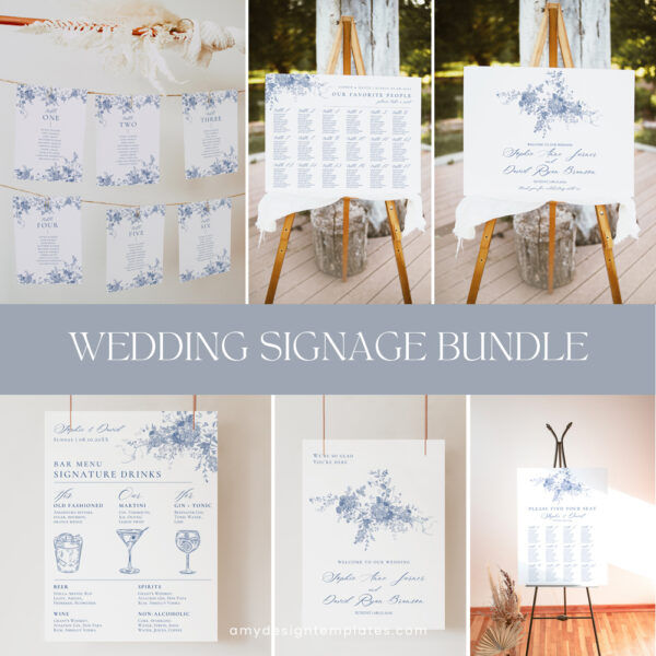Editable wedding invitation bundle with reception template Canva