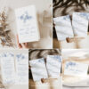 Blue French Toile Wedding Invitation Bundle Canva Template | Elegant Minimalist Wedding 50+ Templates Minimalist wedding invitation bundle with reception card Canva template