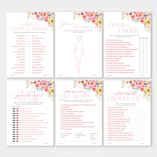 Bridal Shower Games Bundle Editable Printable Template B066
