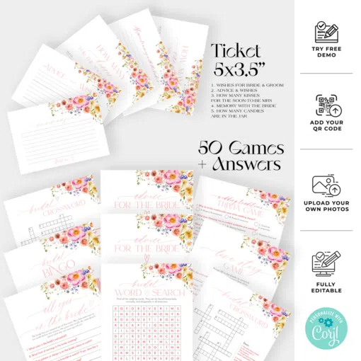Bridal Shower Games Bundle Editable Printable Template B066