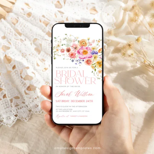 Bright Floral Garden Bridal Shower Invitation Template, Vivid Spring Bridal Shower Invite Printable Template, Bridal Shower Evite B066