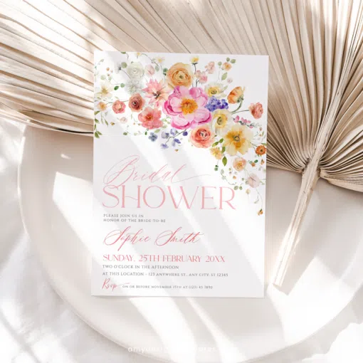 Bright Floral Garden Bridal Shower Invitation Template, Vivid Spring Bridal Shower Invite Printable Template, Bridal Shower Evite B066