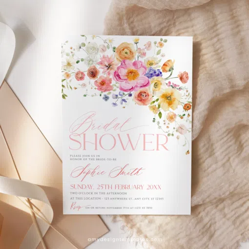 Bright Floral Garden Bridal Shower Invitation Template, Vivid Spring Bridal Shower Invite Printable Template, Bridal Shower Evite B066