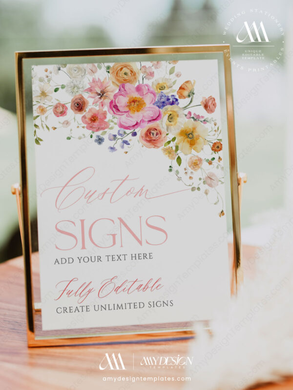 Spring Floral Table Sign Printable | Custom Wedding Shower Signs Template