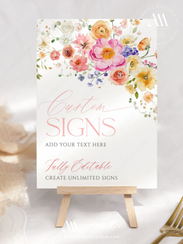Spring Floral Table Sign Printable | Custom Wedding Shower Signs Template