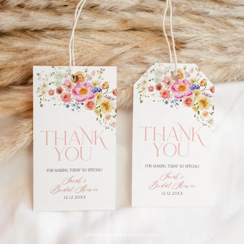 Bright Floral Wedding Favor Tags, Shower Favor Tag Printables, Personalized Tag Template, Wedding Tag Template Colorful Vivid Flowers B066