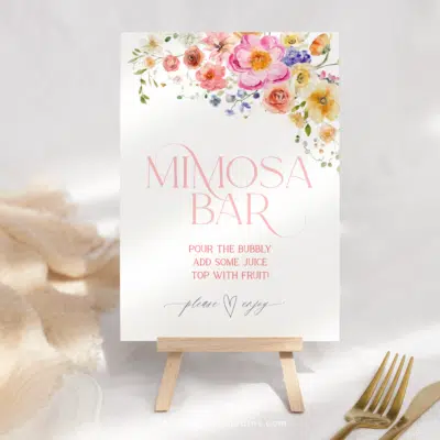 Bright Flowers Mimosa Bar Sign, Vivid Mimosa Bar Sigs Juice Tags, Wedding Mimosa Bar Sign Editable Bridal shower B066