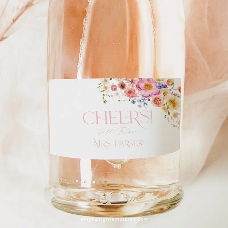 Printable wine label, Custom champagne printable labels template, bridal shower mini bottle labels B066