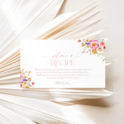 Editable Recipe Card Template, Colorful Floral Bridal Shower Brunch Recipe cards printable Bright Floral Garden B066