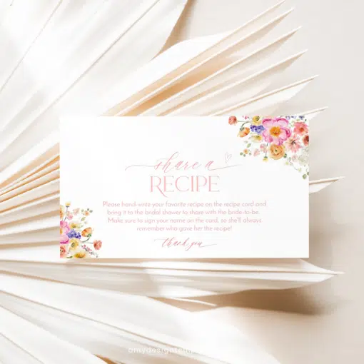 Editable Recipe Card Template, Colorful Floral Bridal Shower Brunch Recipe cards printable Bright Floral Garden B066