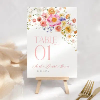 Bright Floral Table Number Sign Template, Editable Floral Custom Sign, Vivid Flowers Shower Number Sign, Personalized Sign Printable B066