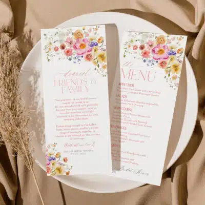 Wedding Thank You Napkin Note Template, Bright Flowers Shower Table Thank You Template, Vivid Floral Place Setting Thank You B066