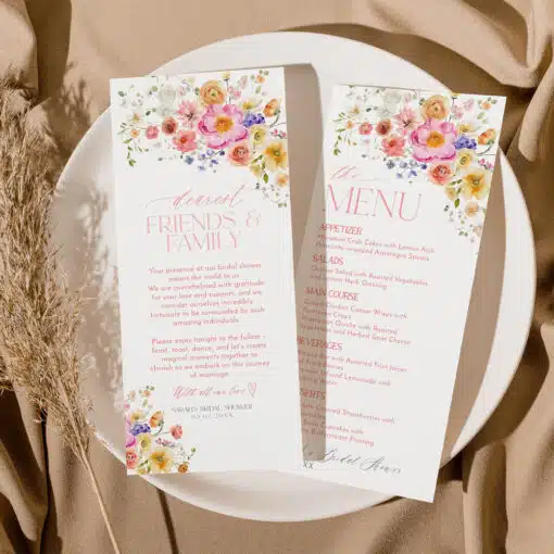 Wedding Thank You Napkin Note Template, Bright Flowers Shower Table Thank You Template, Vivid Floral Place Setting Thank You B066