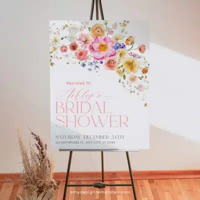 Bright Flowers Bridal Shower Welcome Sign Template, Colorful Floral Welcome Poster, Welcome To Bridal Shower Sign Vivid Flowers Garden B066