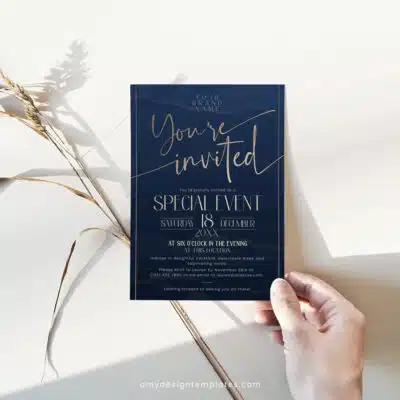 Grand Opening Invitation | Navy Blue Business Invitation Template | Editable Digital Invite