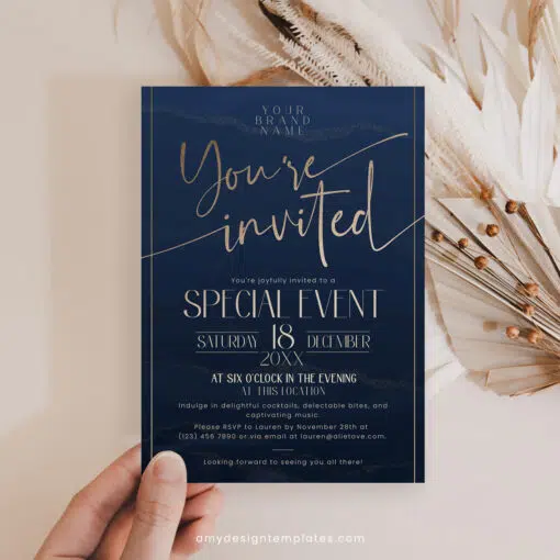 Grand Opening Invitation | Navy Blue Business Invitation Template | Editable Digital Invite