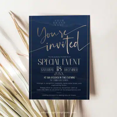 Grand Opening Invitation | Navy Blue Business Invitation Template | Editable Digital Invite