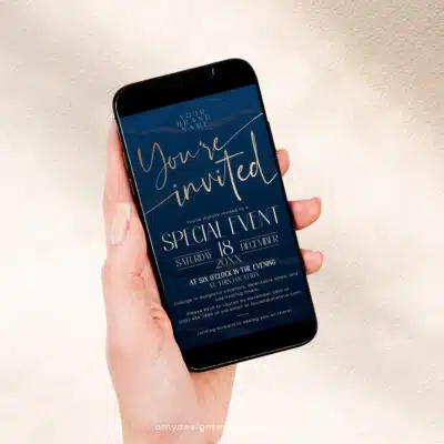 Grand Opening Invitation | Navy Blue Business Invitation Template | Editable Digital Invite