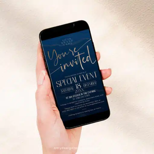 Grand Opening Invitation | Navy Blue Business Invitation Template | Editable Digital Invite